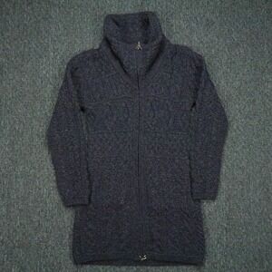 Aran Sweater Market Sweater Women Extra Small Blue Gray Merino Wool Shawl Jacket